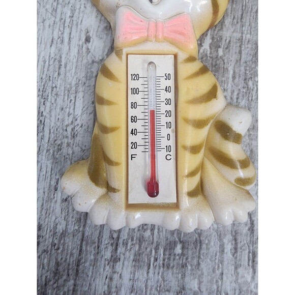 Vintage MCM Yellow Tiger Cat Plastic Thermometer Magnet J.S.N.Y Hong Kong  works - Picture 5 of 7